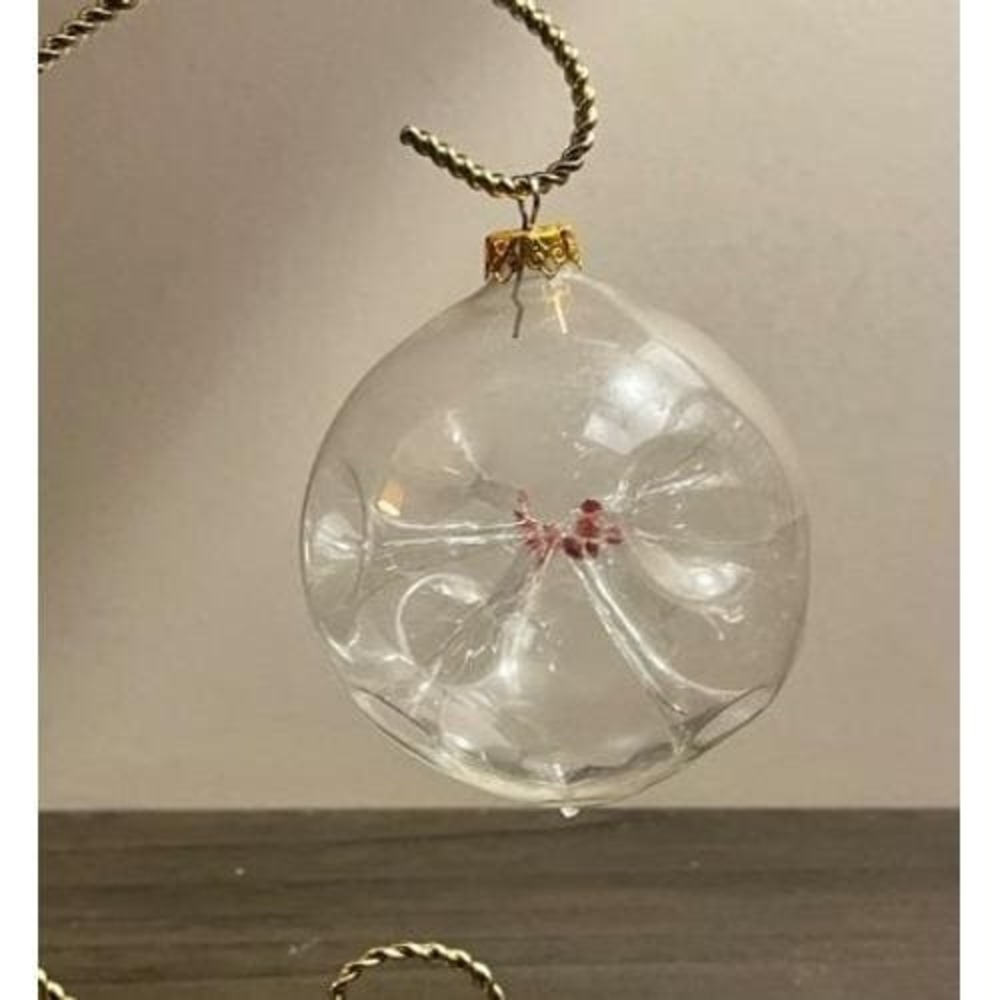 Vintage West Germany Hand Blown Clear Glass Floral Christmas Ornament 3.5"
